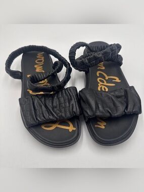Sz 8.5 Black Ruched Strap Flat Sandals - Sam Edelman